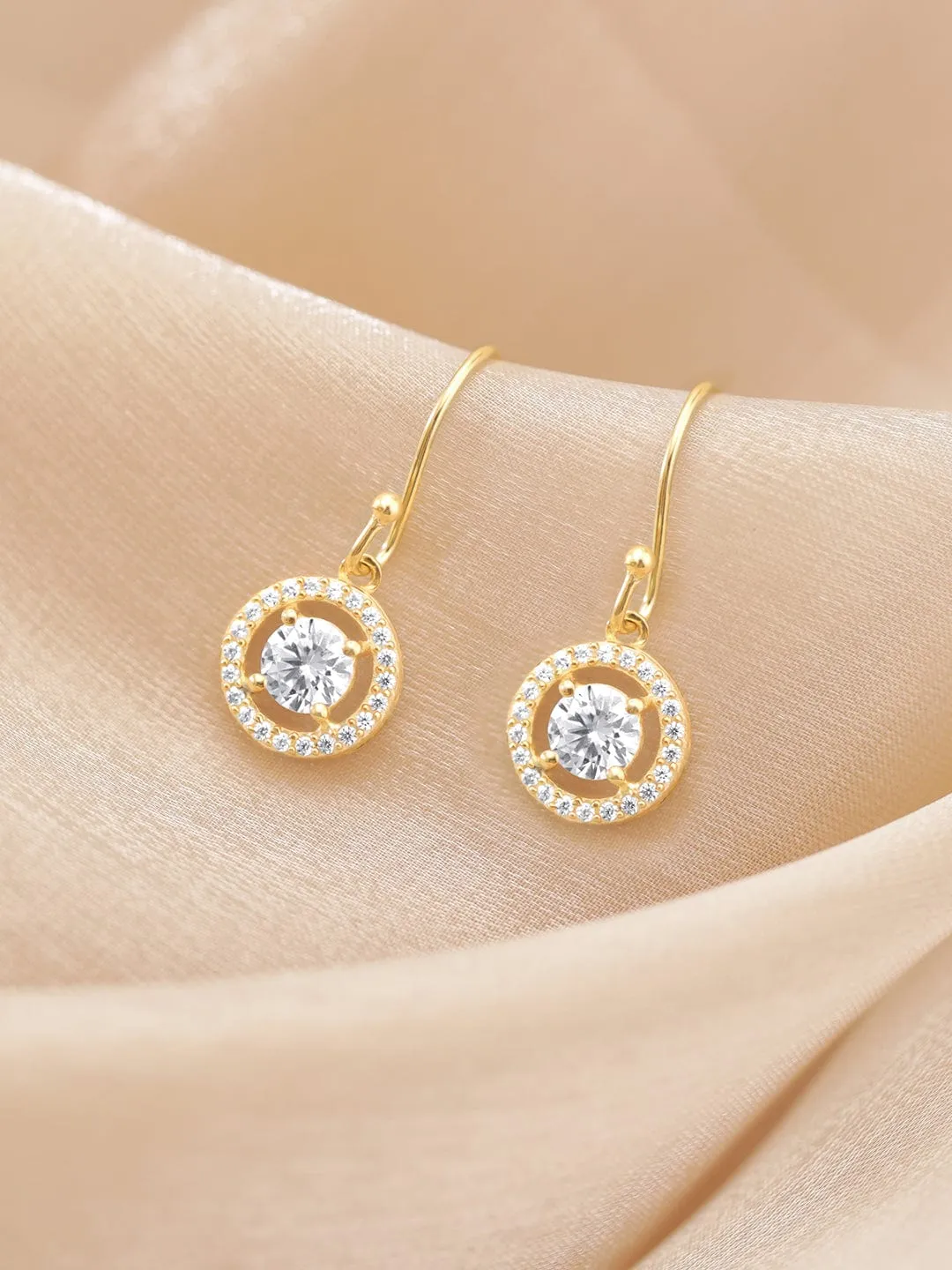 Rubans 925 Sterling Silver Gold-Plated Zircon Classic Studs Drop Earrings