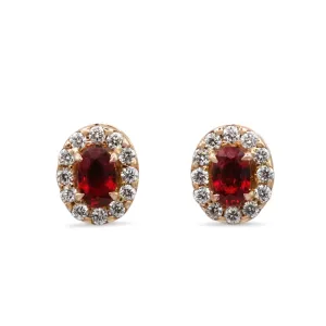 Ruby & Diamond Set Oval Cluster Stud Earrings