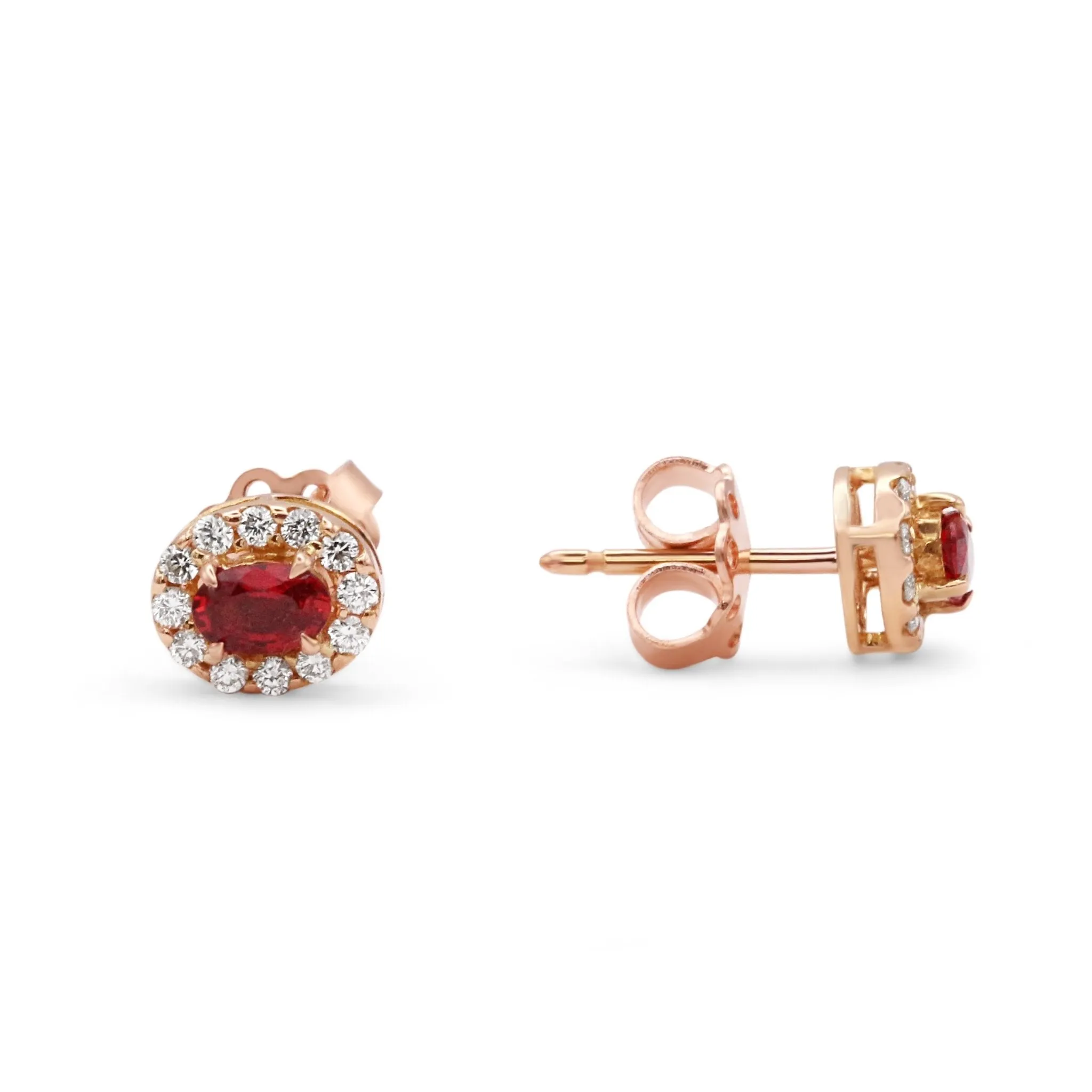 Ruby & Diamond Set Oval Cluster Stud Earrings