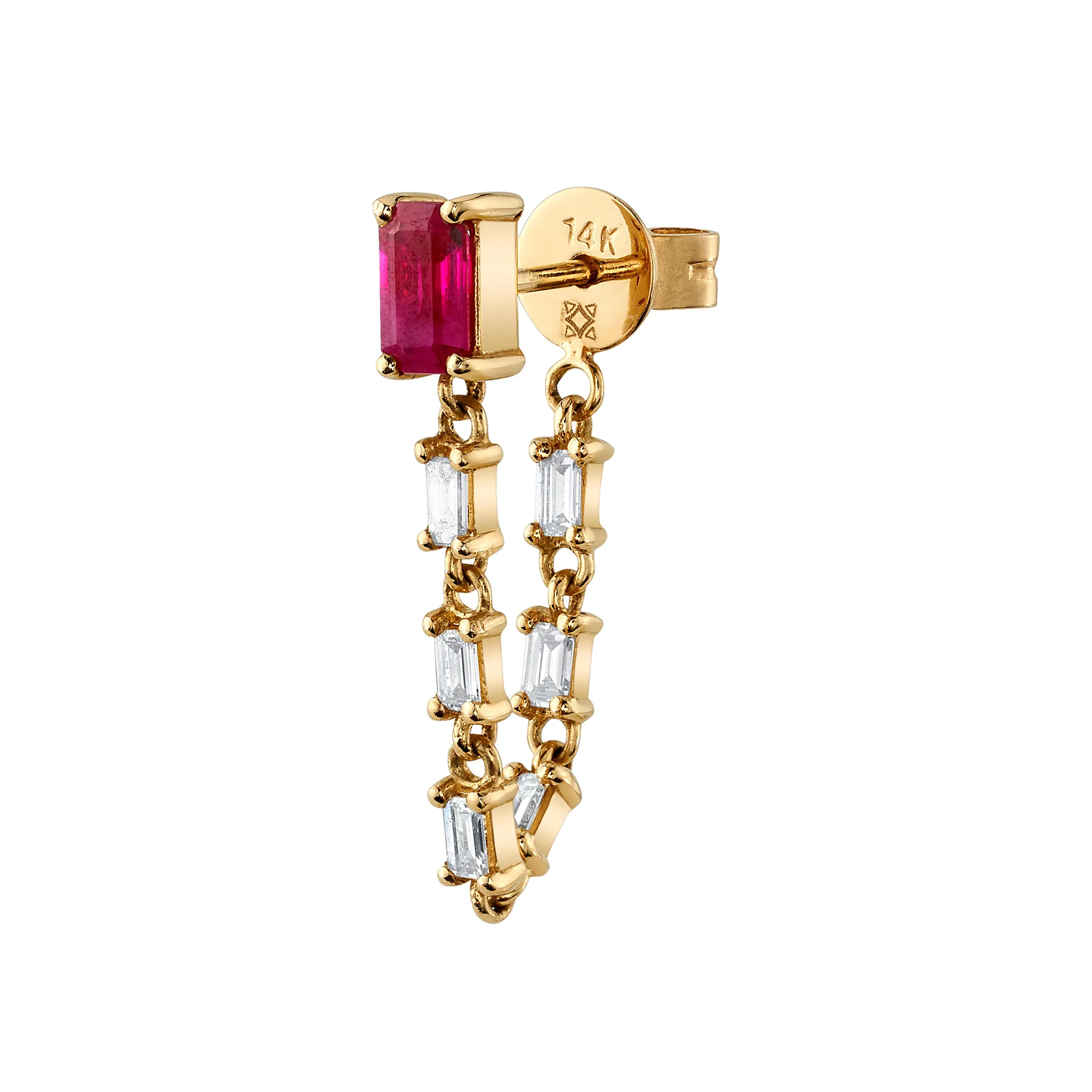 Ruby Diamond Baguette Drop Earrings