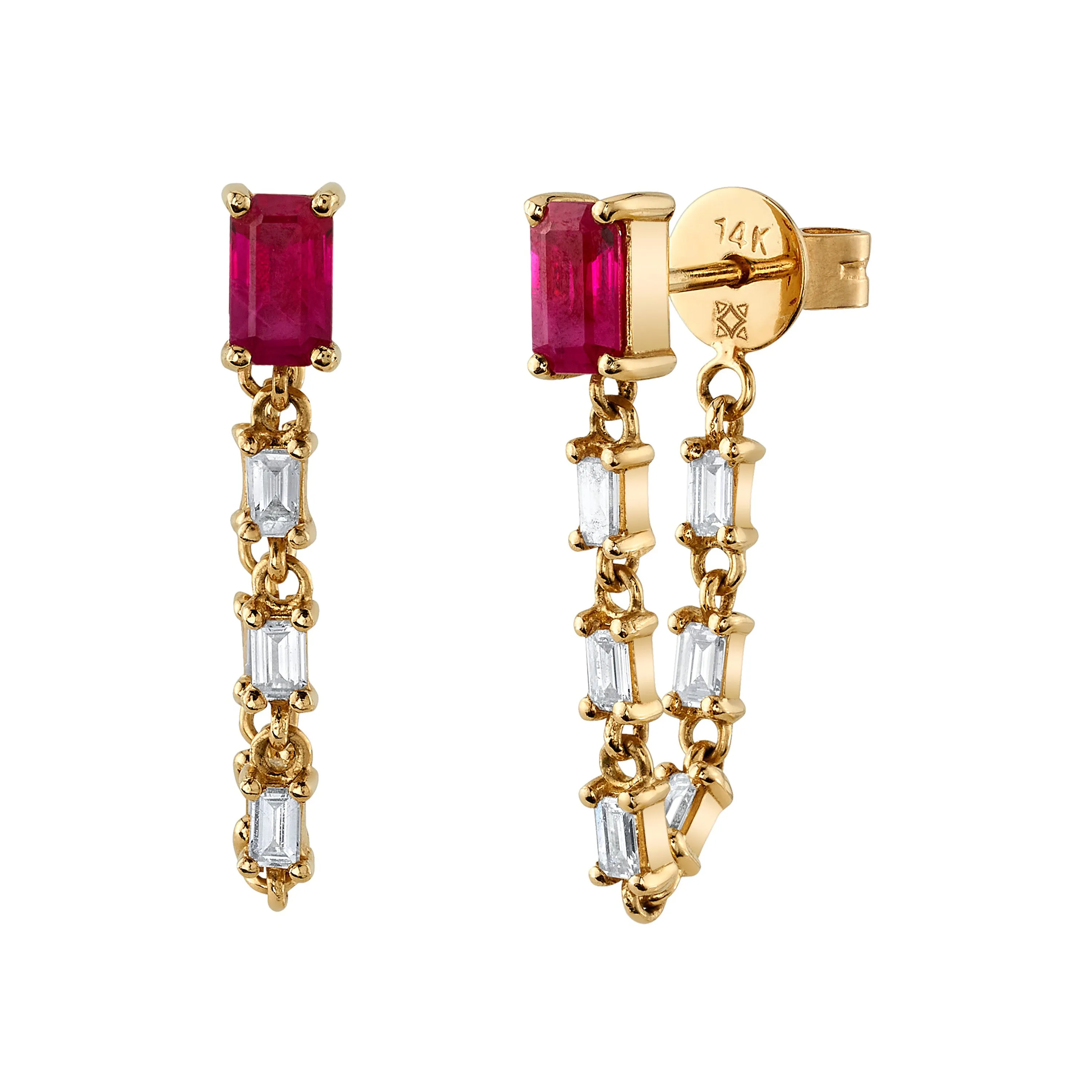 Ruby Diamond Baguette Drop Earrings