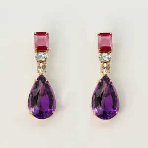 Ruby Zircon and Amethyst Earrings