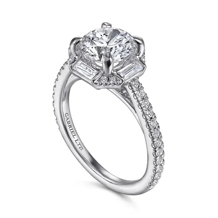 Ryland - 18k White Gold Octagonal Halo Round Diamond Engagement Ring