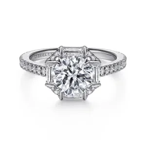 Ryland - 18k White Gold Octagonal Halo Round Diamond Engagement Ring