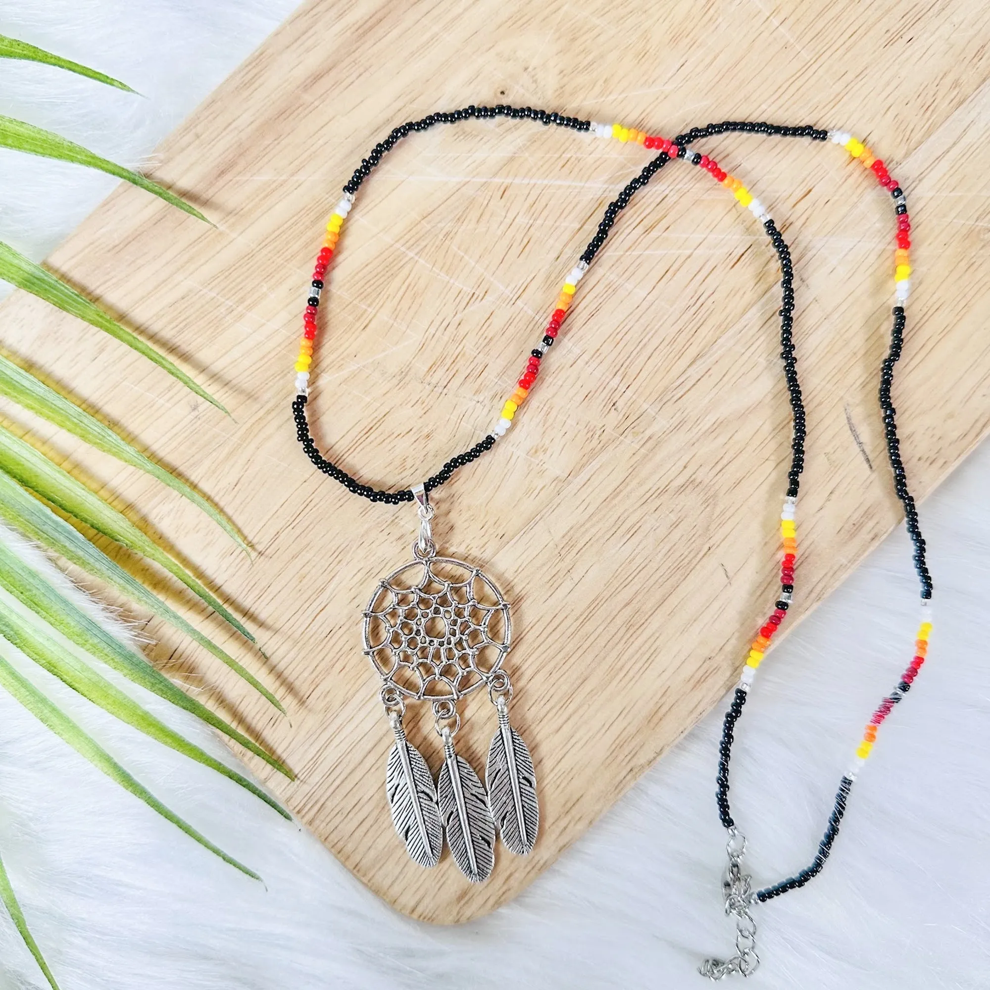 SALE 50% OFF - Long Silver Dreamcatcher White Lightning Handmade Beaded Necklace For Women With Native American Style