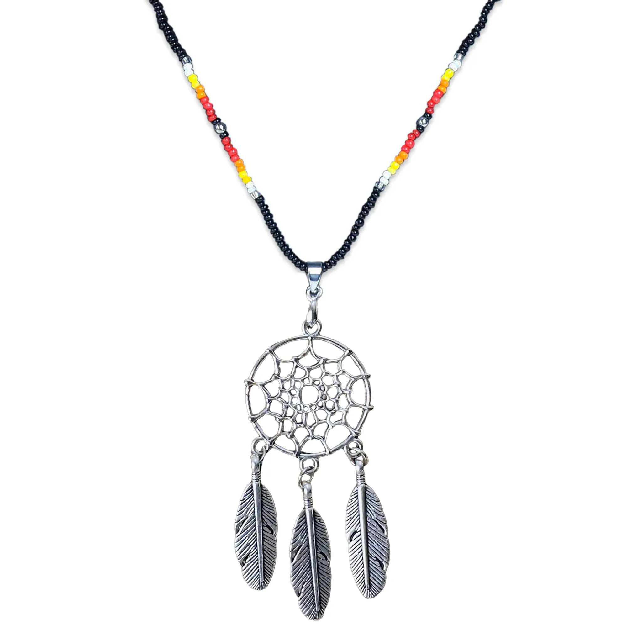 SALE 50% OFF - Long Silver Dreamcatcher White Lightning Handmade Beaded Necklace For Women With Native American Style