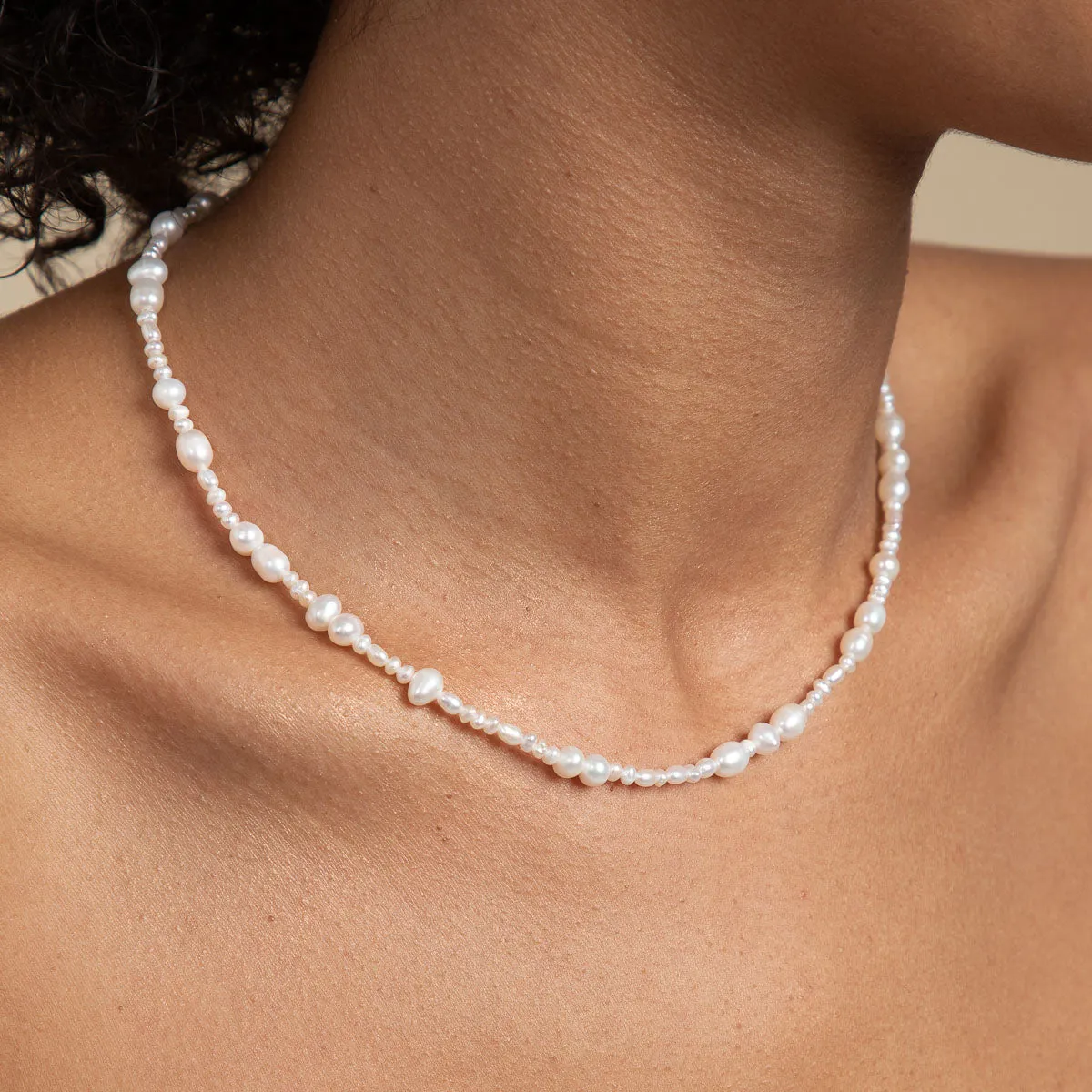 Serenity Pearl Beaded Necklace in Silver