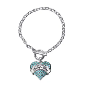 Silver Aqua Maid of Honor Aqua Pave Heart Charm Toggle Bracelet