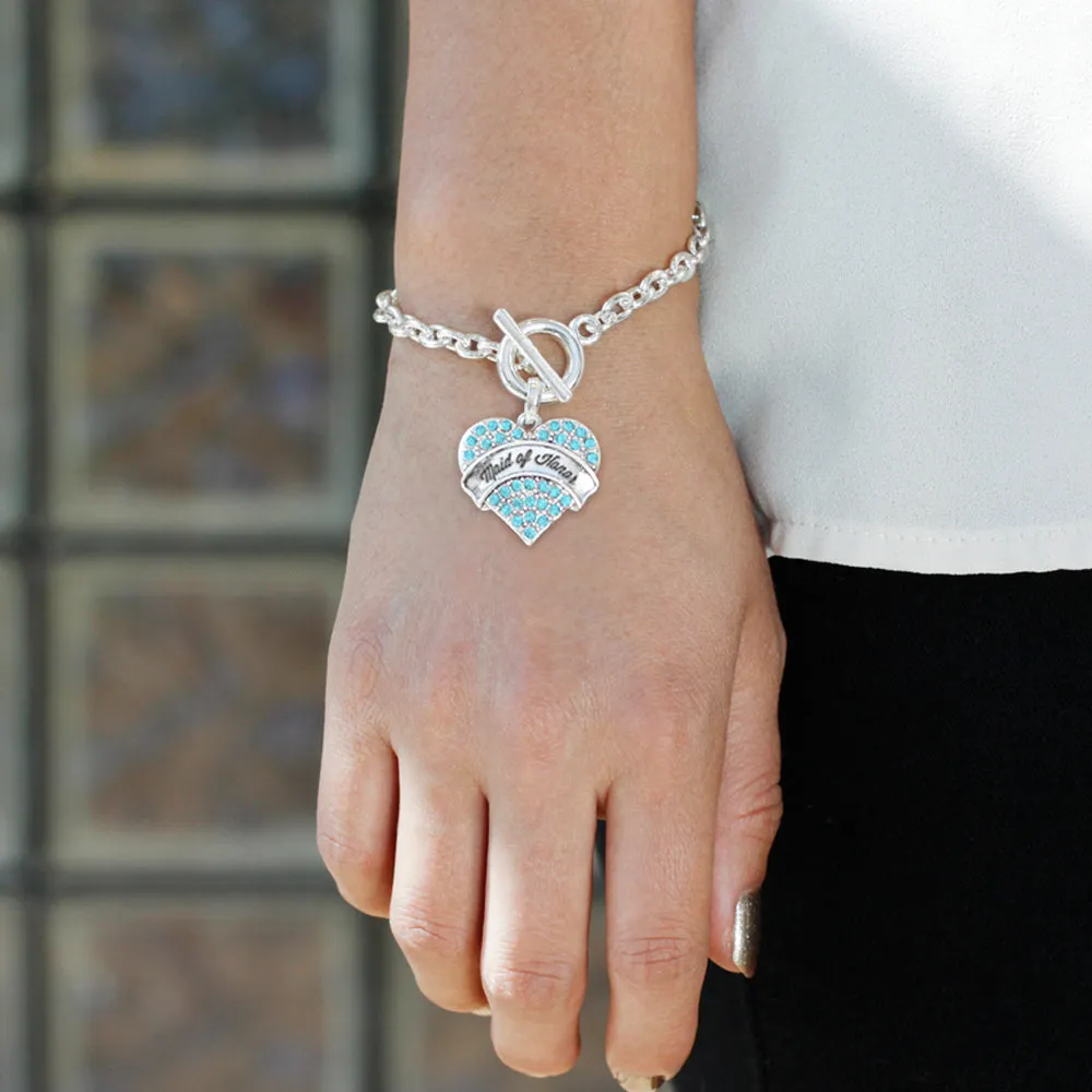 Silver Aqua Maid of Honor Aqua Pave Heart Charm Toggle Bracelet