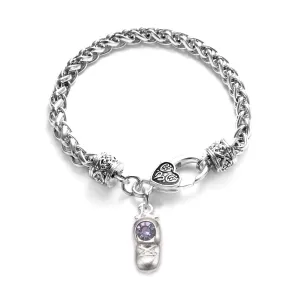 Silver Baby Shoe Charm Braided Bracelet