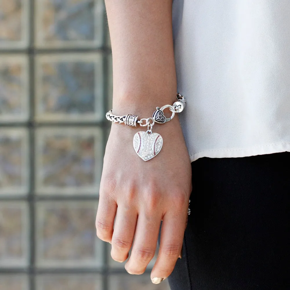 Silver Baseball Heart Charm Braided Bracelet