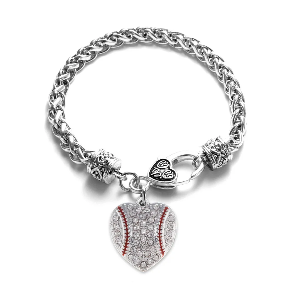 Silver Baseball Heart Charm Braided Bracelet