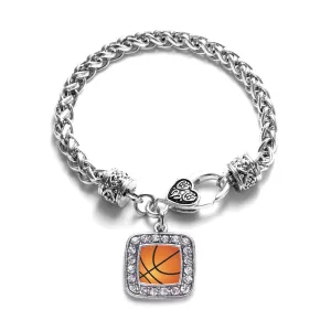 Silver Basketball Square Charm Braided Bracelet