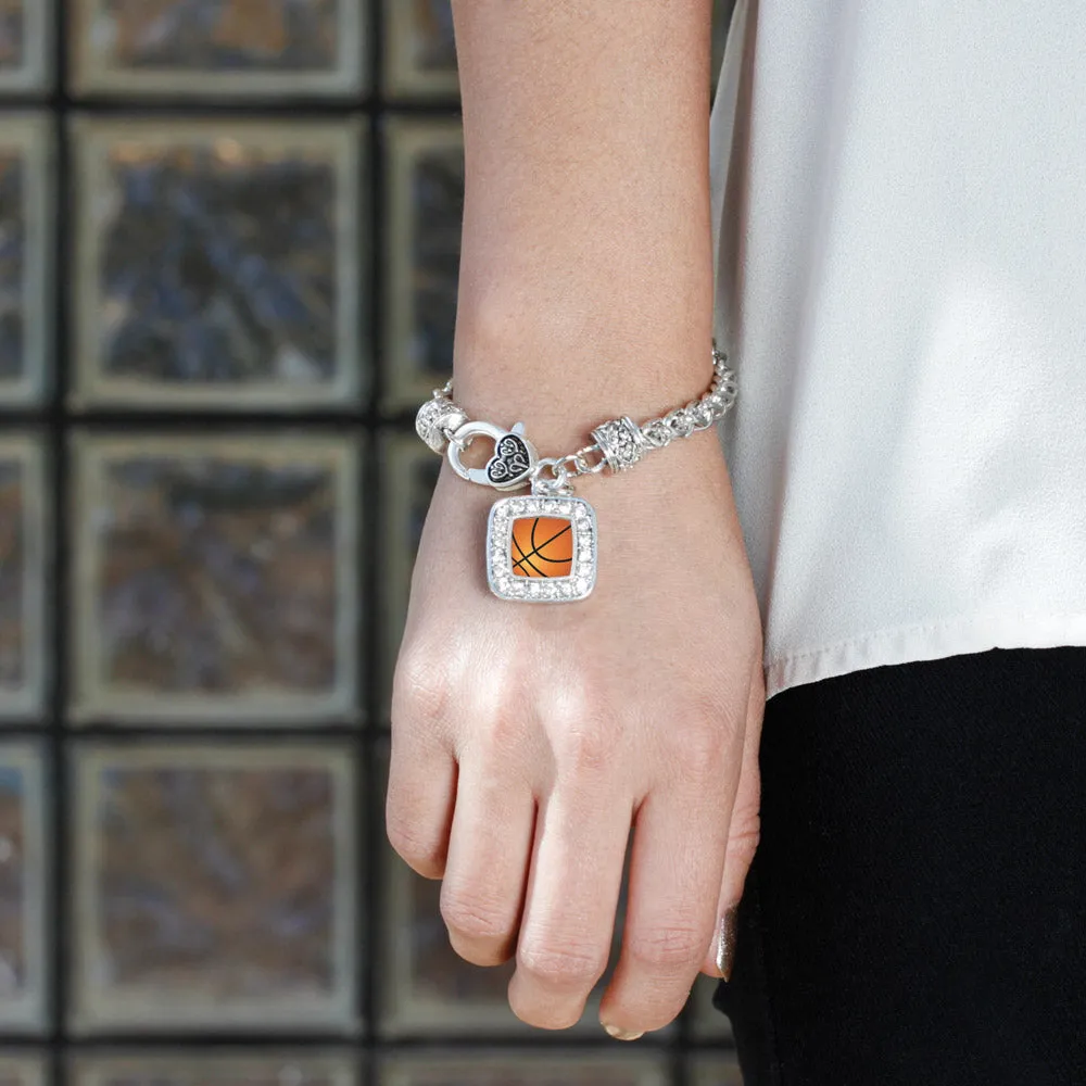 Silver Basketball Square Charm Braided Bracelet