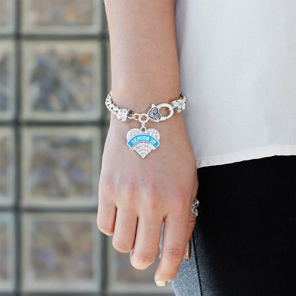 Silver Blue Senior 2019 Pave Heart Charm Braided Bracelet