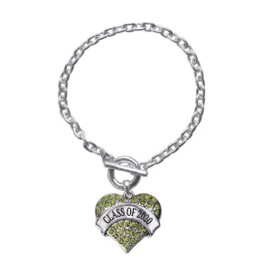 Silver Class of 2020 Green Green Pave Heart Charm Toggle Bracelet