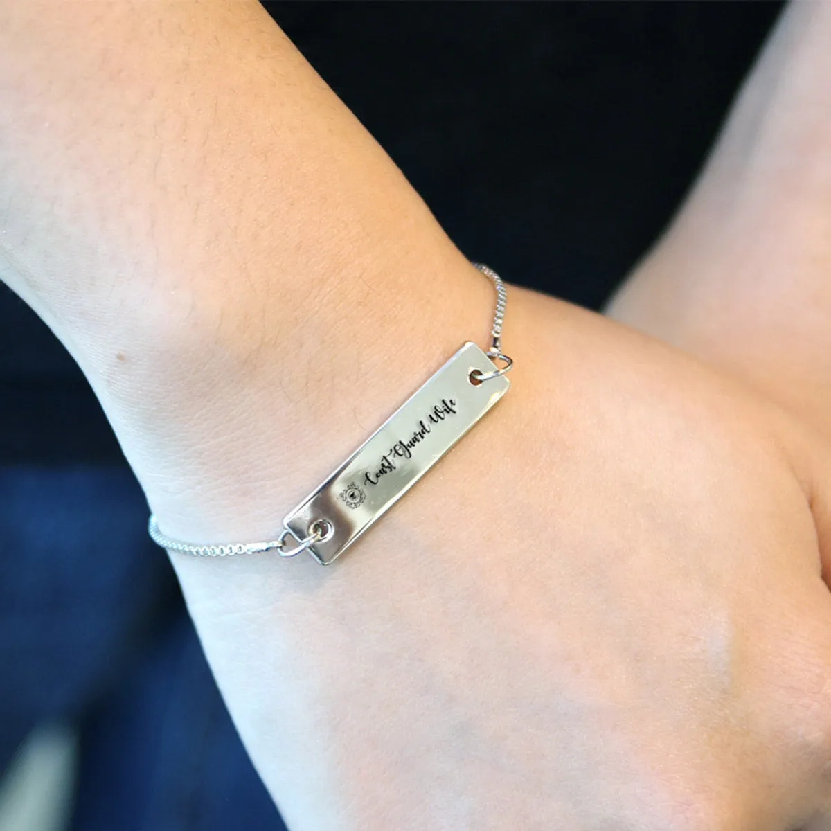 Silver Coast Guard Wife Adjustable Bar Bracelet