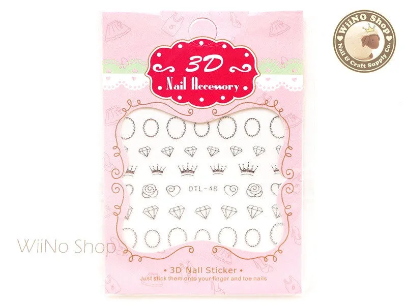 Silver Crown Diamond Frame Nail Art Sticker - 1 pc (DTL-48S)