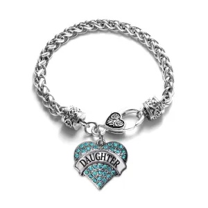 Silver Daughter Aqua Aqua Pave Heart Charm Braided Bracelet