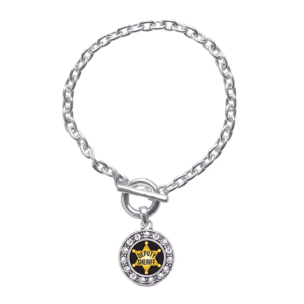 Silver Deputy Sheriff Circle Charm Toggle Bracelet