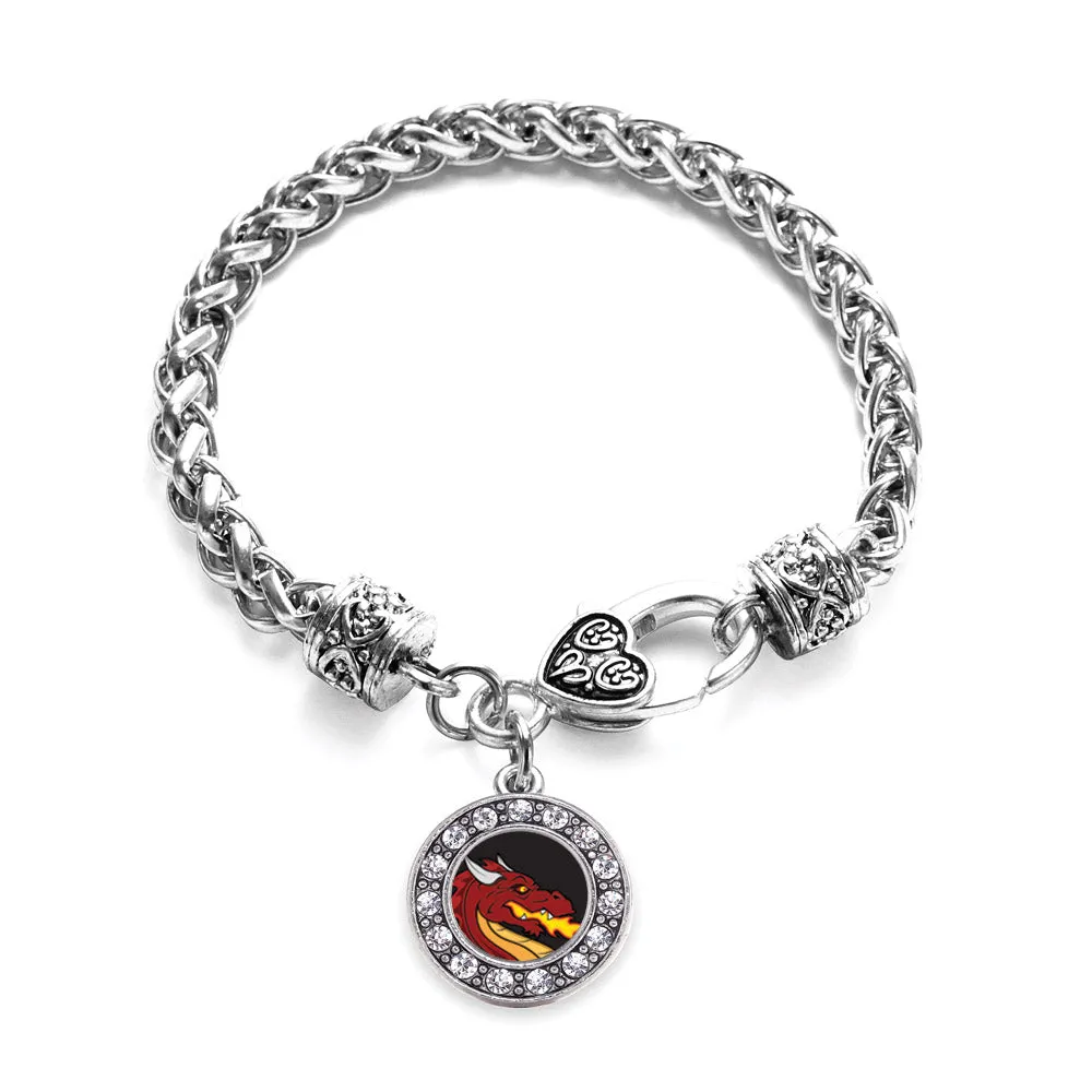 Silver Fire Breathing Dragon Circle Charm Braided Bracelet