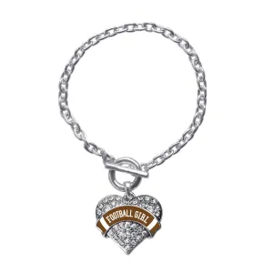 Silver Football Girl Design Pave Heart Charm Toggle Bracelet