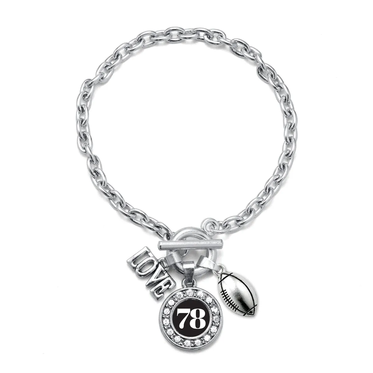 Silver Football - Sports Number 78 Circle Charm Toggle Bracelet