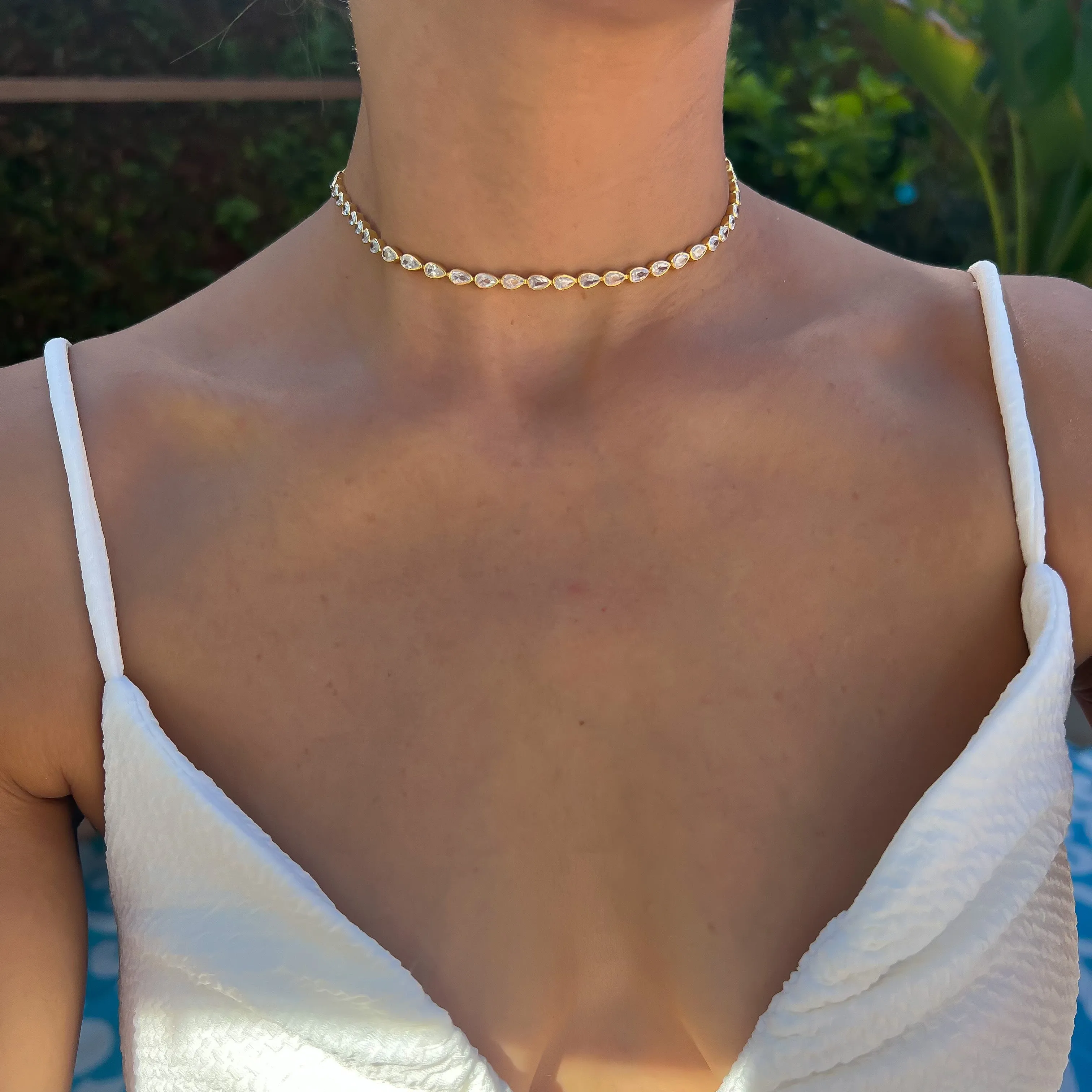 Silver gold plated pear tennis choker