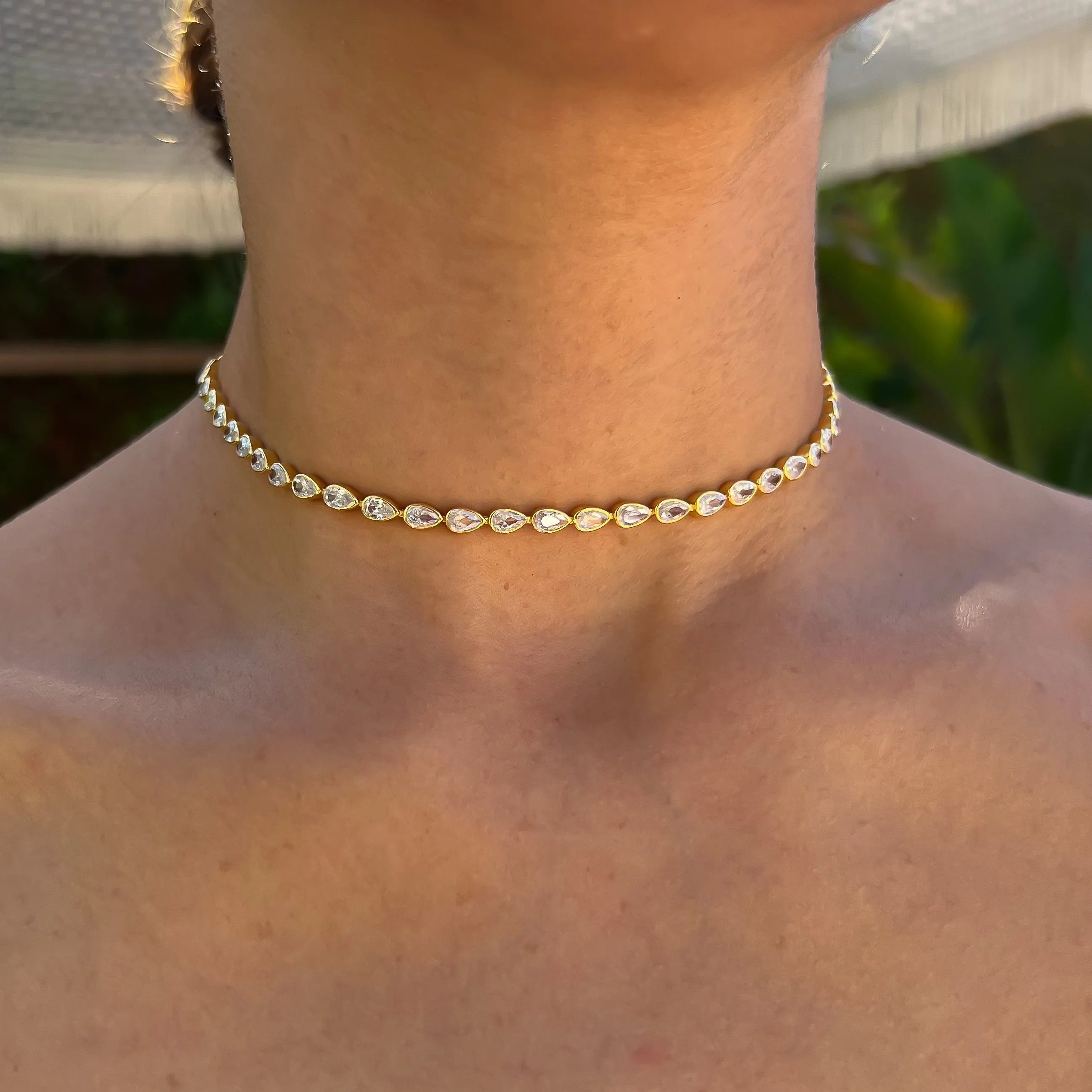 Silver gold plated pear tennis choker