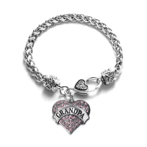 Silver Grandpa Pink Pink Pave Heart Charm Braided Bracelet