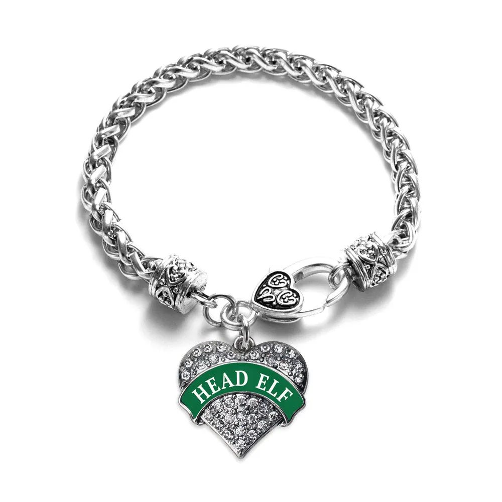 Silver Green Head Elf Pave Heart Charm Braided Bracelet