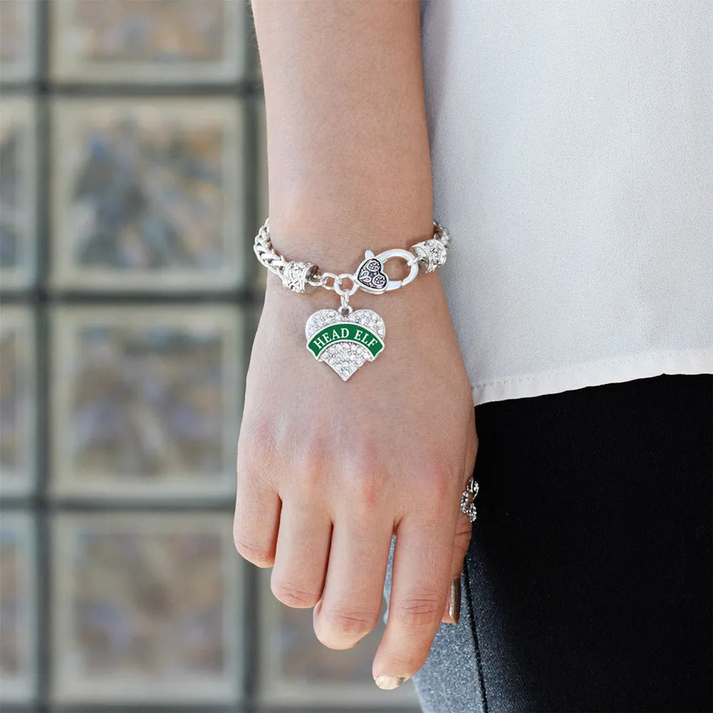 Silver Green Head Elf Pave Heart Charm Braided Bracelet