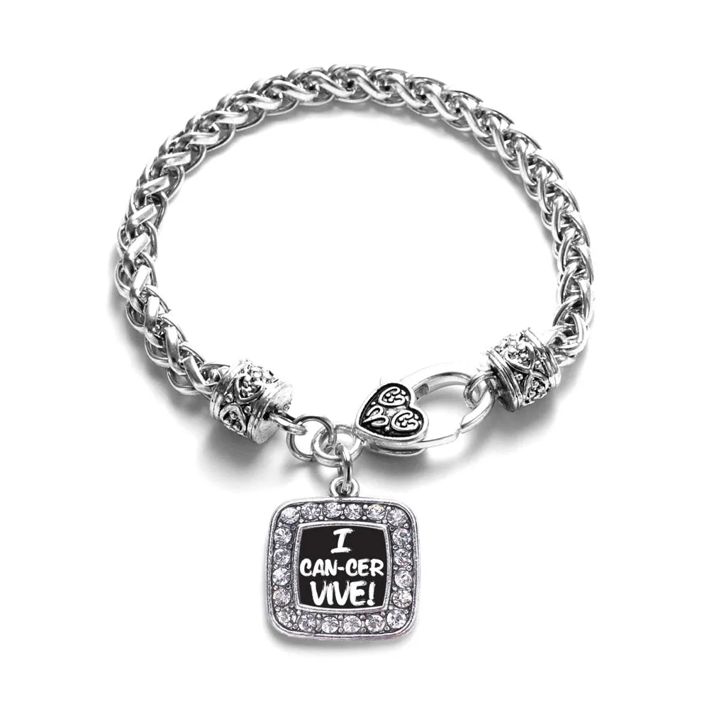 Silver I Can-Cer-Vive Square Charm Braided Bracelet