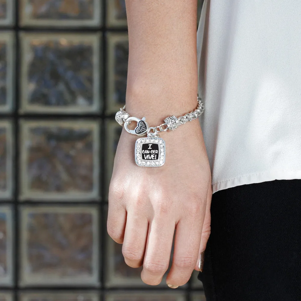 Silver I Can-Cer-Vive Square Charm Braided Bracelet