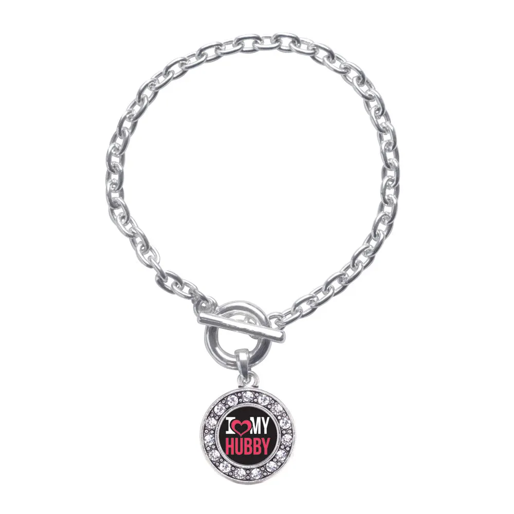 Silver I Love My Hubby Circle Charm Toggle Bracelet