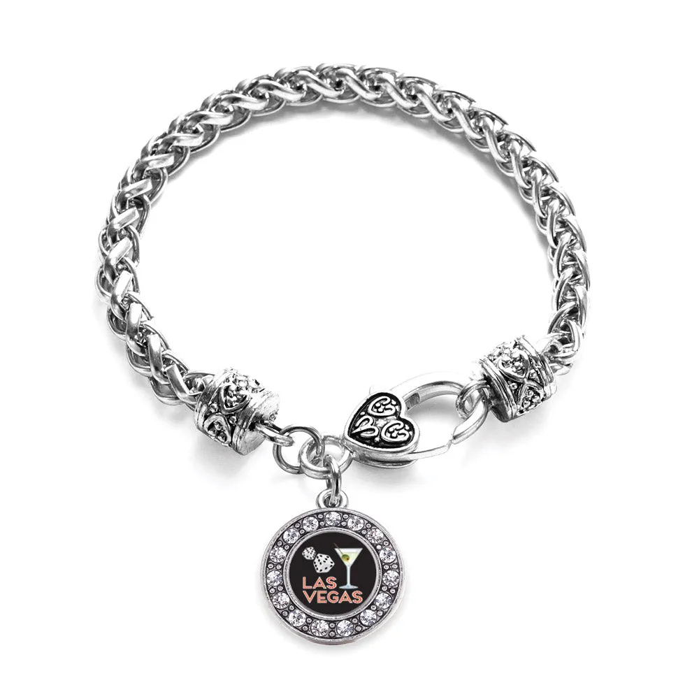 Silver Las Vegas Circle Charm Braided Bracelet