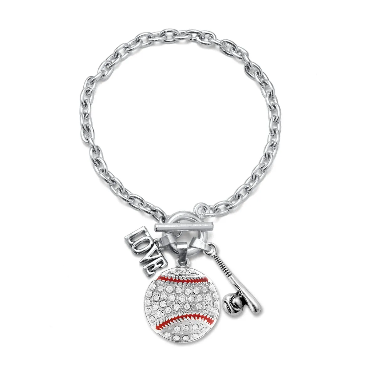 Silver Love Baseball Bat Charm Toggle Bracelet