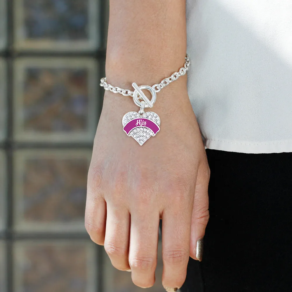 Silver Magenta Hija Pave Heart Charm Toggle Bracelet