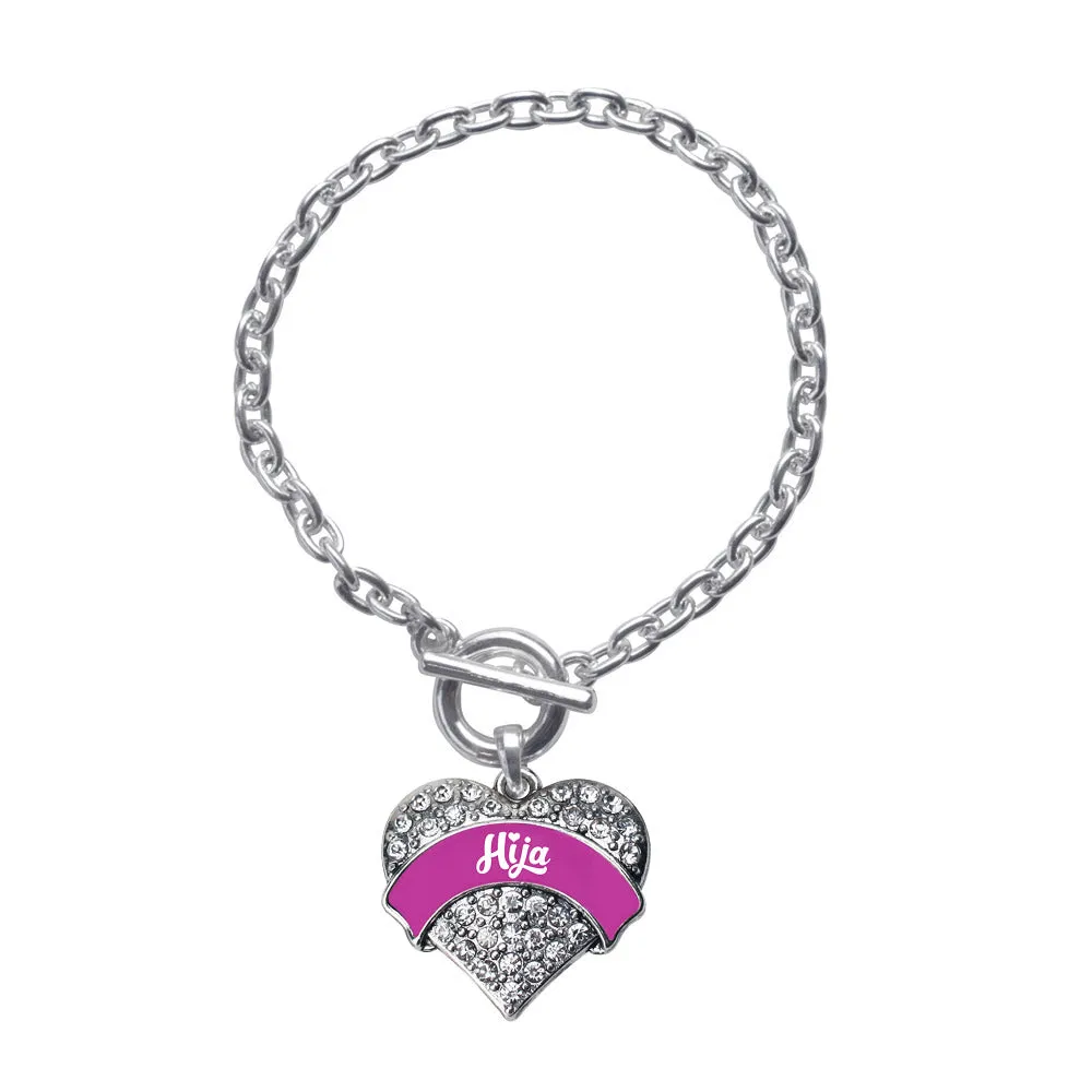 Silver Magenta Hija Pave Heart Charm Toggle Bracelet