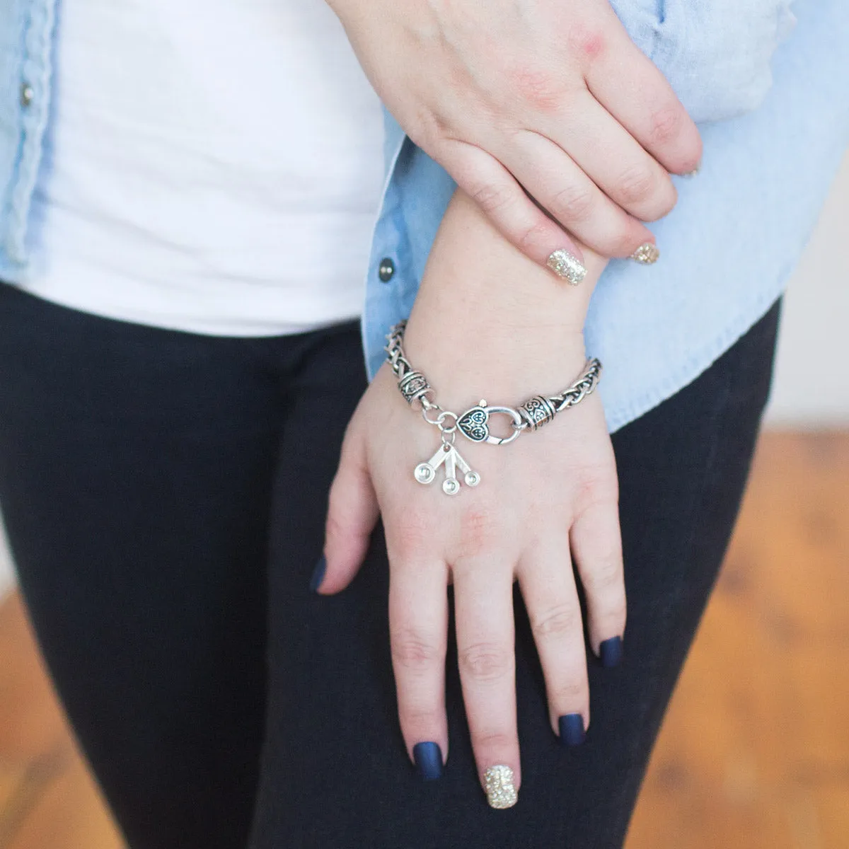 Silver Measuring Spoons Charm Braided Bracelet