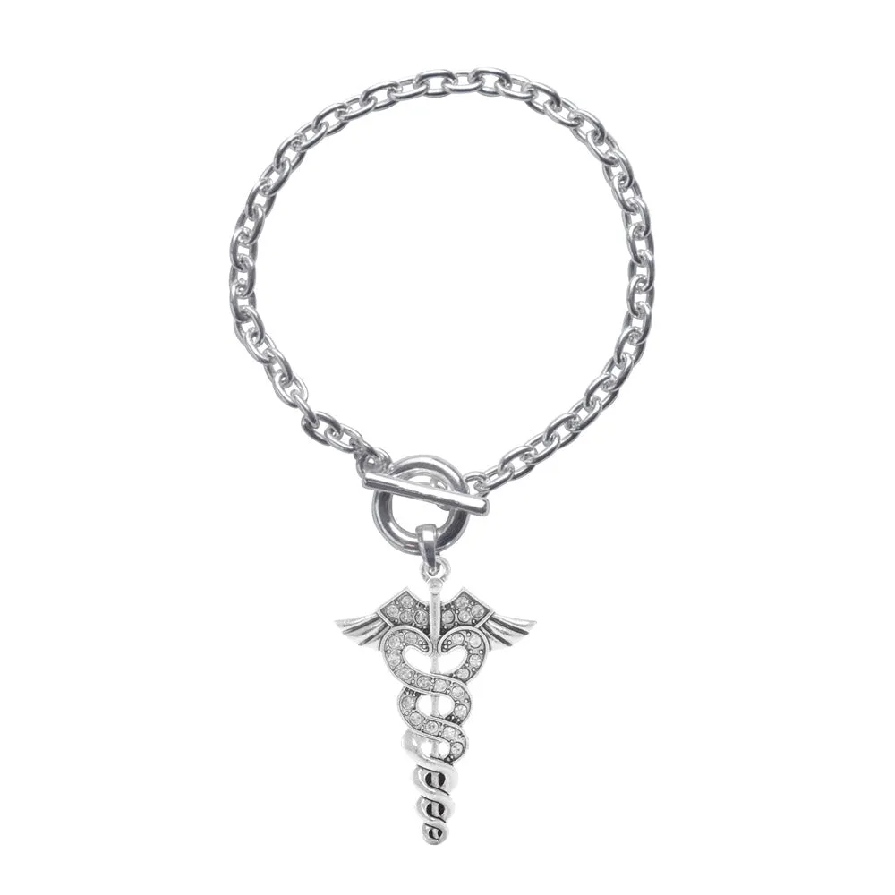 Silver Medical Symbol Charm Toggle Bracelet