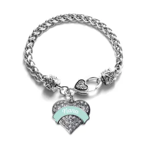 Silver Mint Nana Pave Heart Charm Braided Bracelet