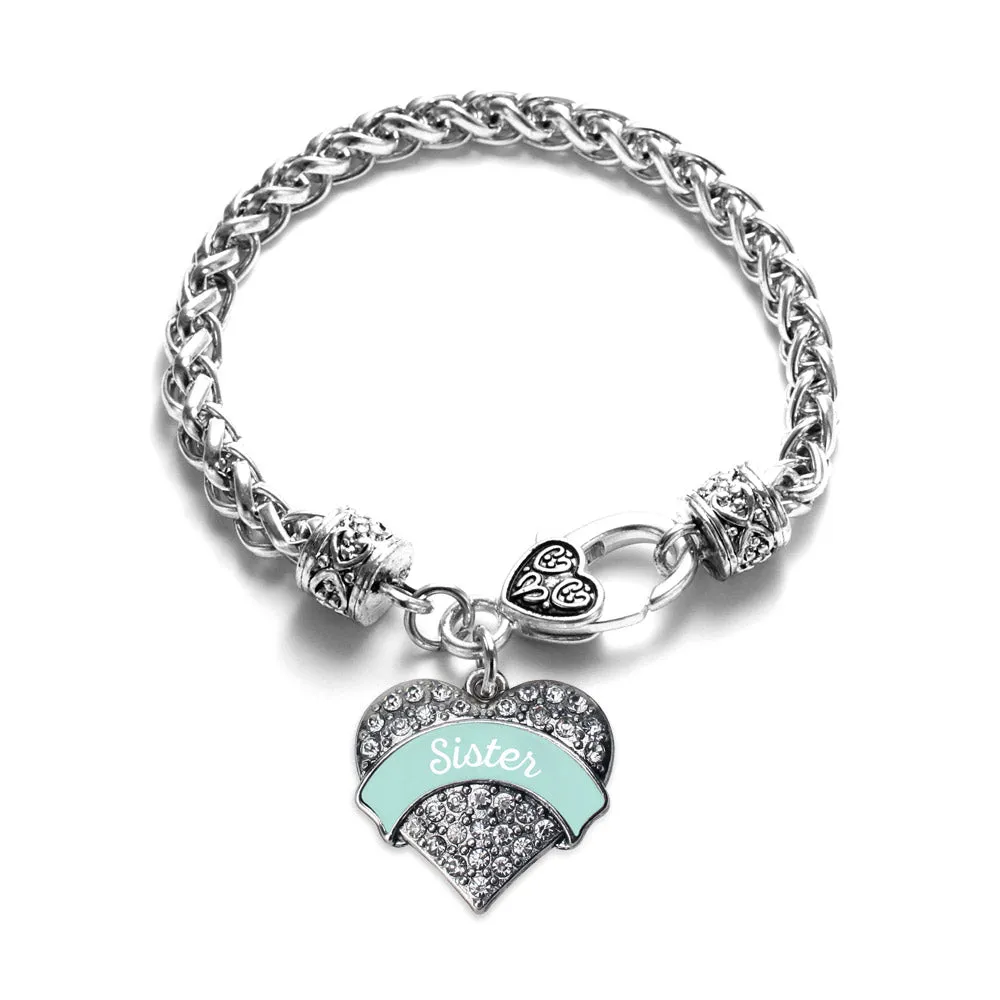 Silver Mint Sister Pave Heart Charm Braided Bracelet