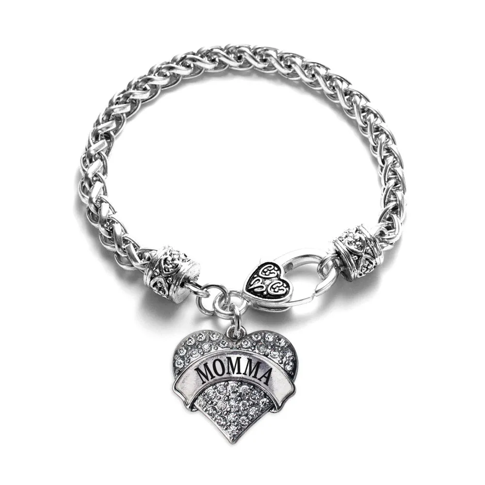 Silver Momma Pave Heart Charm Braided Bracelet