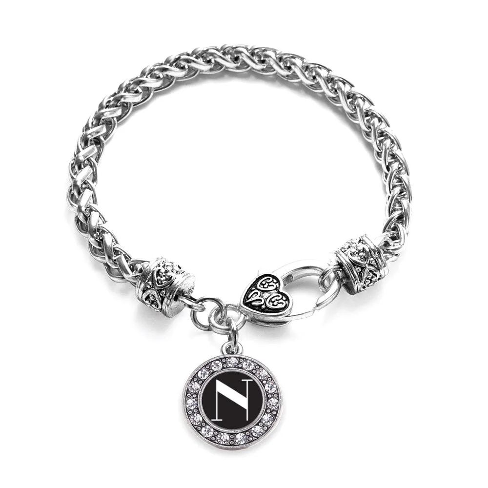 Silver My Vintage Initials - Letter N Circle Charm Braided Bracelet