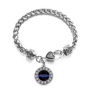 Silver Nevada Thin Blue Line Circle Charm Braided Bracelet