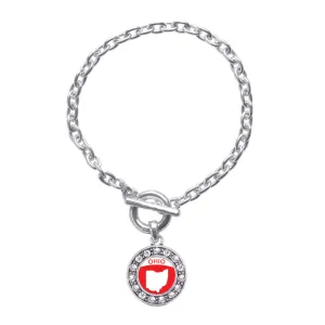 Silver Ohio Outline Circle Charm Toggle Bracelet