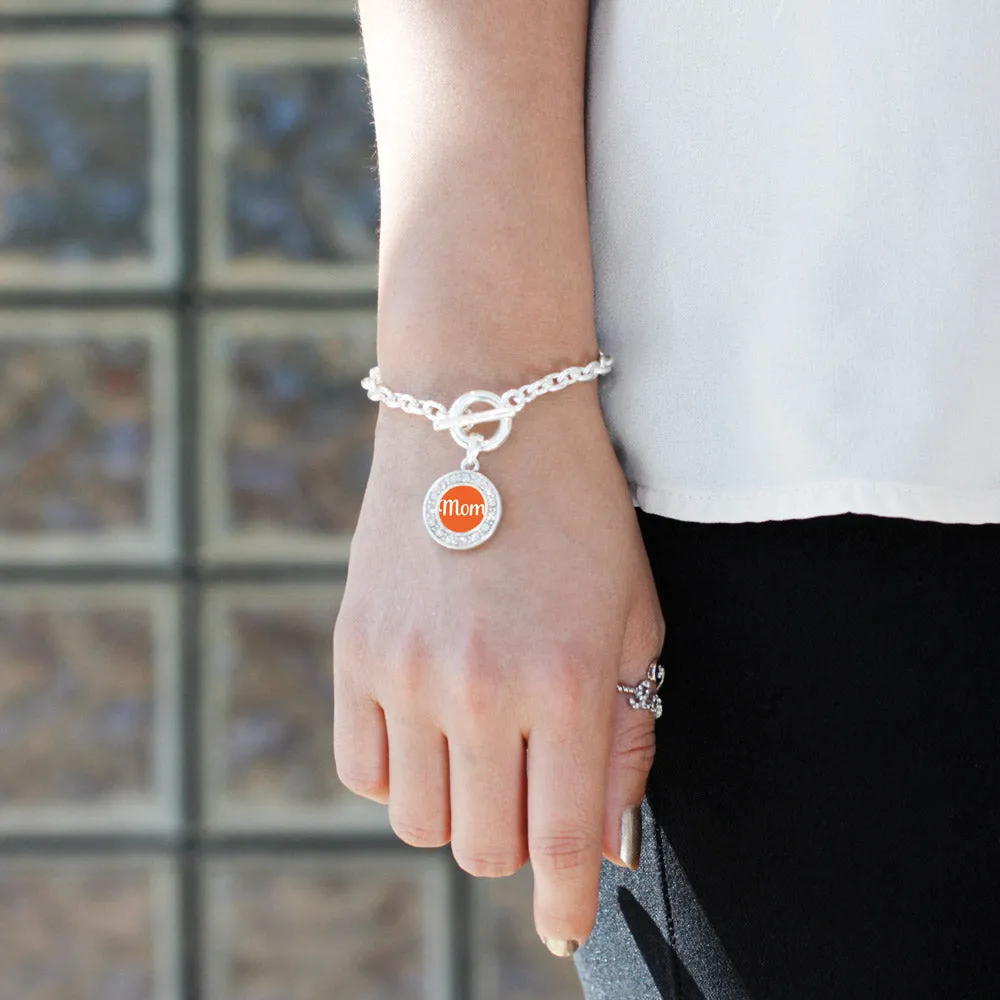 Silver Orange Mom Circle Charm Toggle Bracelet