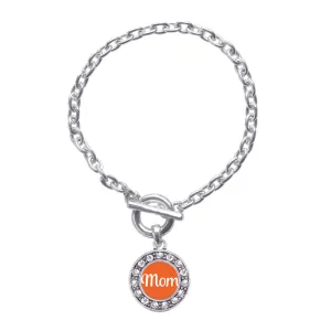 Silver Orange Mom Circle Charm Toggle Bracelet