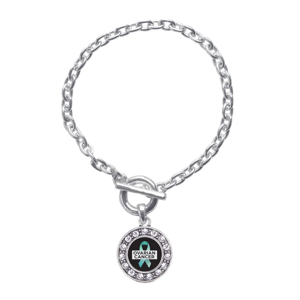 Silver Ovarian Cancer Circle Charm Toggle Bracelet